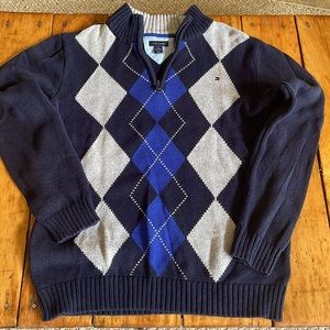 TOMMY HILFIGER BOYS 12-14, NEW, NAVY BLUE WITH ROYAL BLUE & GRAY ARGYLE PRINT